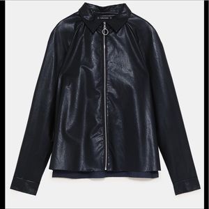 NWOT ZARA faux leather zip up collard top